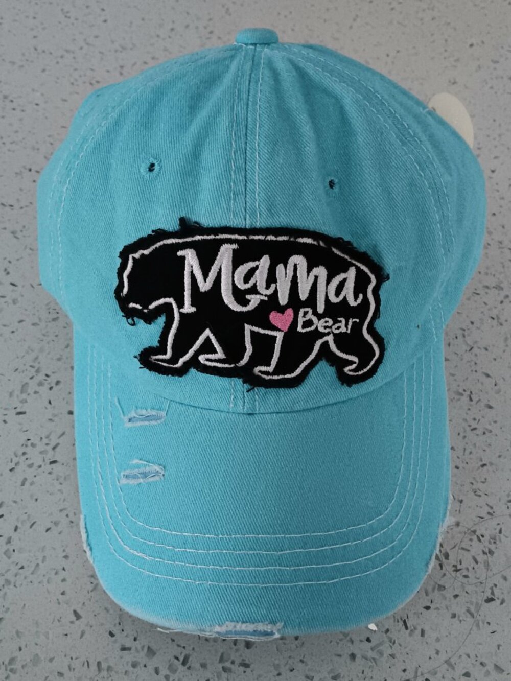 Mama Bear Distressed Turquoise Baseball Cap • 100% Cotton • NWT